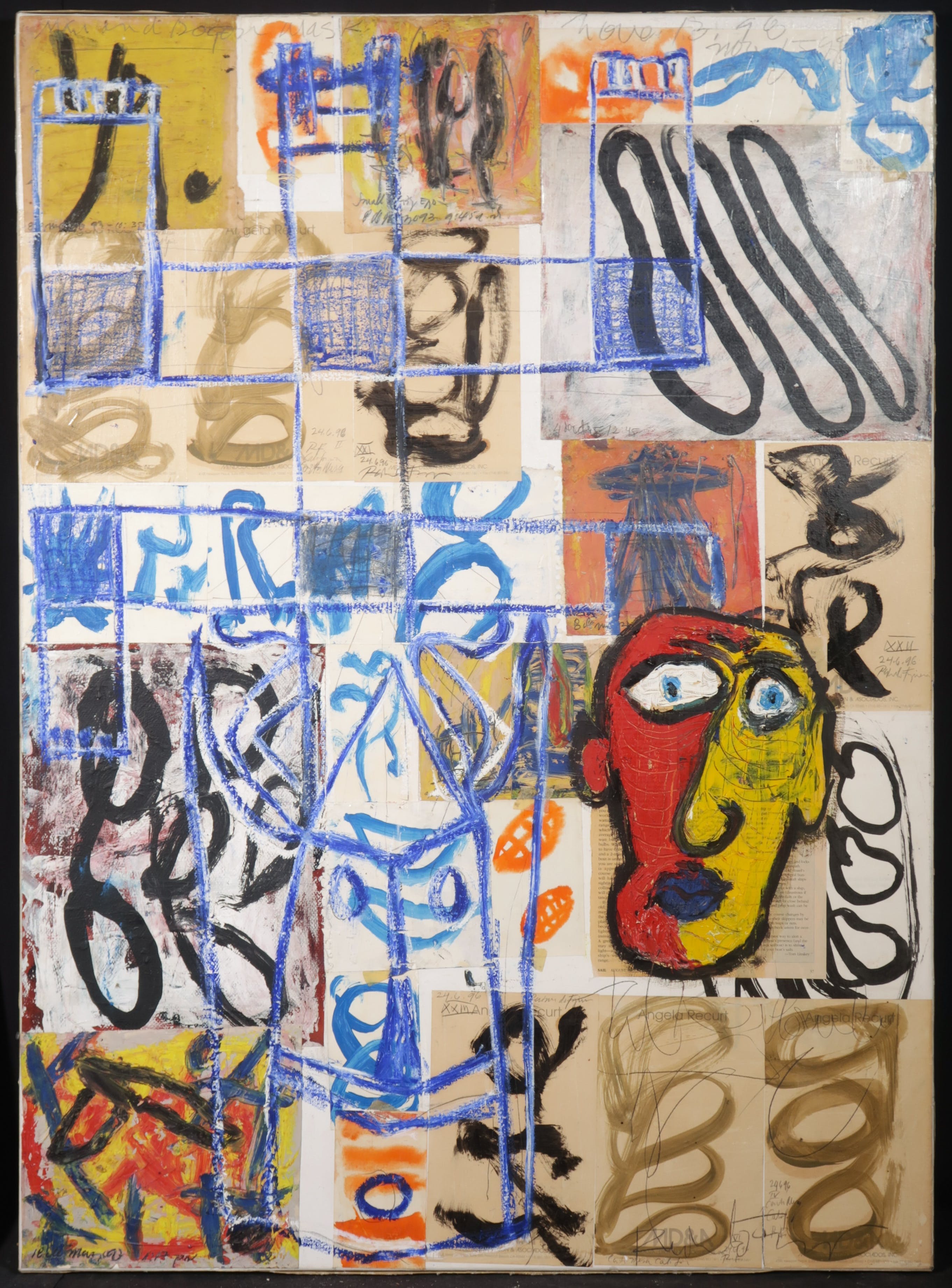 Raimundo Figueroa - Collage, acrylverf en oliepastel op doek, Dogon Mask kopen? Bied vanaf 200!