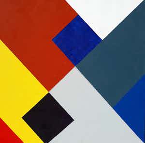 Niet of onleesbaar gesigneerd - Geometrisch abstract, acrylverf op doek (ingelijst) verkocht voor € 1!