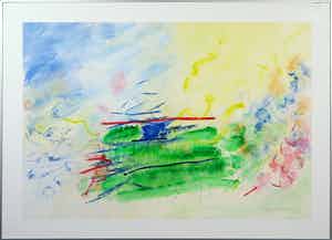 Gijs Keizer - Acryl op papier, Groen eiland - Ingelijst (Groot) verkocht voor € 1!