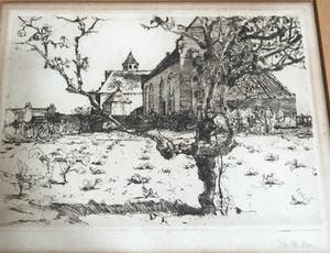 Walter Vaes - Kerk op het platteland - Ets kopen? Bied vanaf 5!