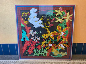 Niet of onleesbaar gesigneerd - Vintage Bloem Stilleven aquarel op textiel of zijde kopen? Bied vanaf 1!