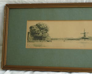 Dirk Harting - Ets , Houtzaagmolen “De Eenhoorn”, Haarlem – gesigneerd & ingelijst – ca 1935 kopen? Bied vanaf 25!
