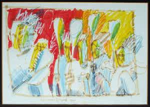 Herman Brood - Ingelijste stifttekening , Figuren – 1992 verkocht voor € 1!