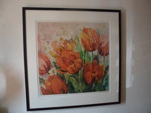 Mary Koekenbier - Zeefdruk. Titel, "Beaujolais Joli Bouget". kopen? Bied vanaf 60!