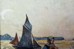 Niet of onleesbaar gesigneerd - Bomschuit op het strand kopen? Bied vanaf 10!