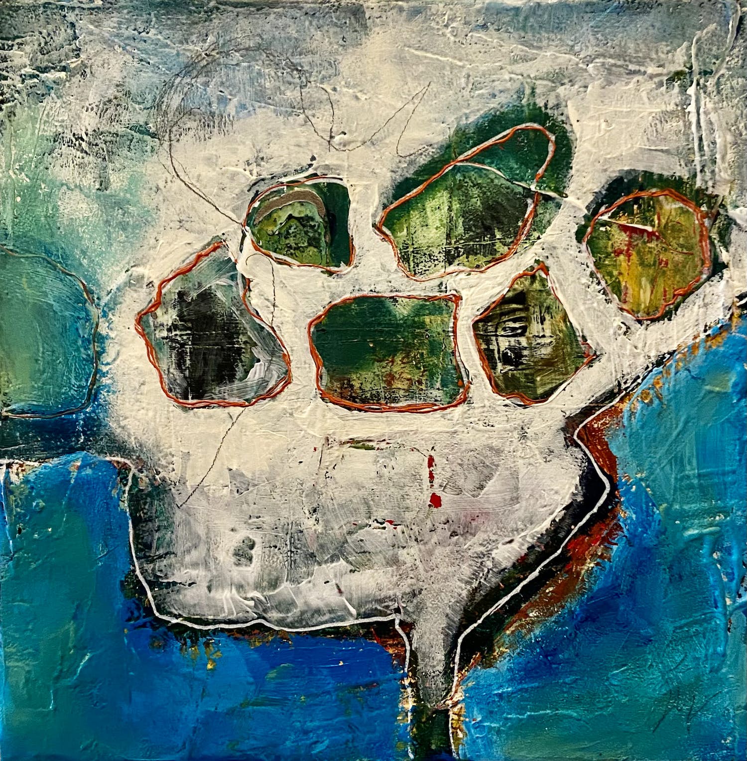 Marinel Vieleers - Blauw/wit met vormen verkocht voor € 60!