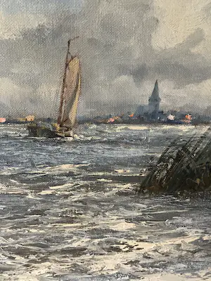 Marius de Jongere - Een van zijn laatste werken uit 1977. Platbodems op de plassen. kopen? Bied vanaf 850!