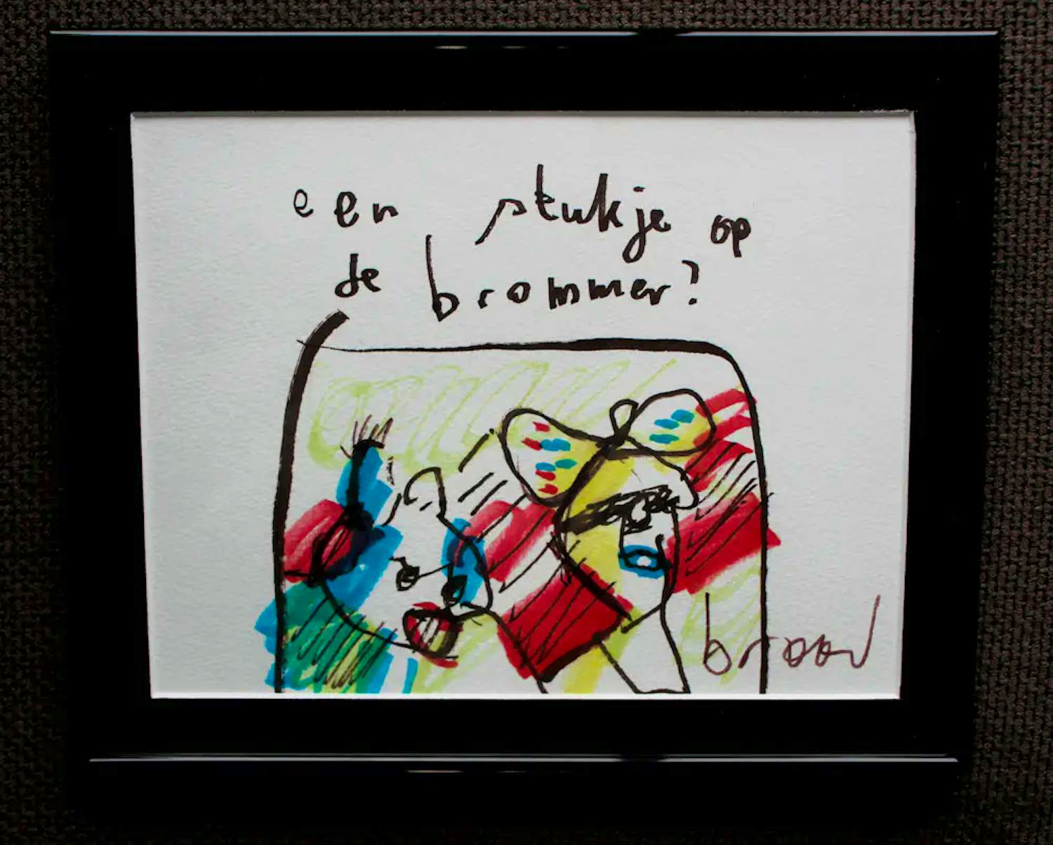 Herman Brood - Ingelijste stifttekening: 'Een stukje op de brommer?' kopen? Bied vanaf 750!