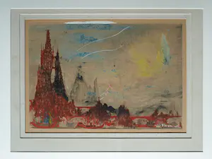 Rene De Coninck - Gemengde techniek op karton , Ingelijst , ‘Stadsgezicht’ - 1956 kopen? Bied vanaf 1!