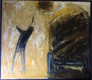 Staf Van Elzen - Abstracte voorstelling - Olieverf op Doek, Ingelijst verkocht voor € 200!