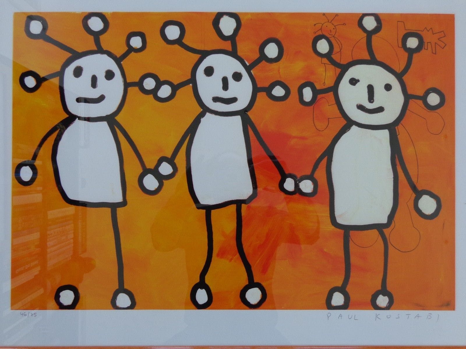 Paul Indrek Kostabi - DRIE FIGUURTJES / GICLEE / 46x63cm / KADER / SIG kopen? Bied vanaf 45!