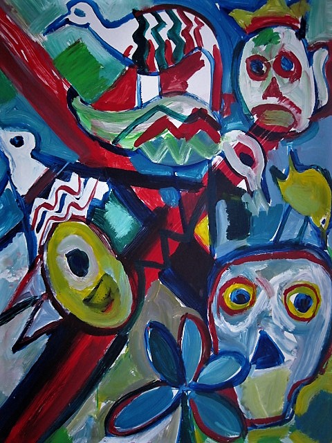 Ruud Cornelisse - Krachtige post CoBrA Gouache "Vogels met hoofden" 2001 gesigneerd kopen? Bied vanaf 1!