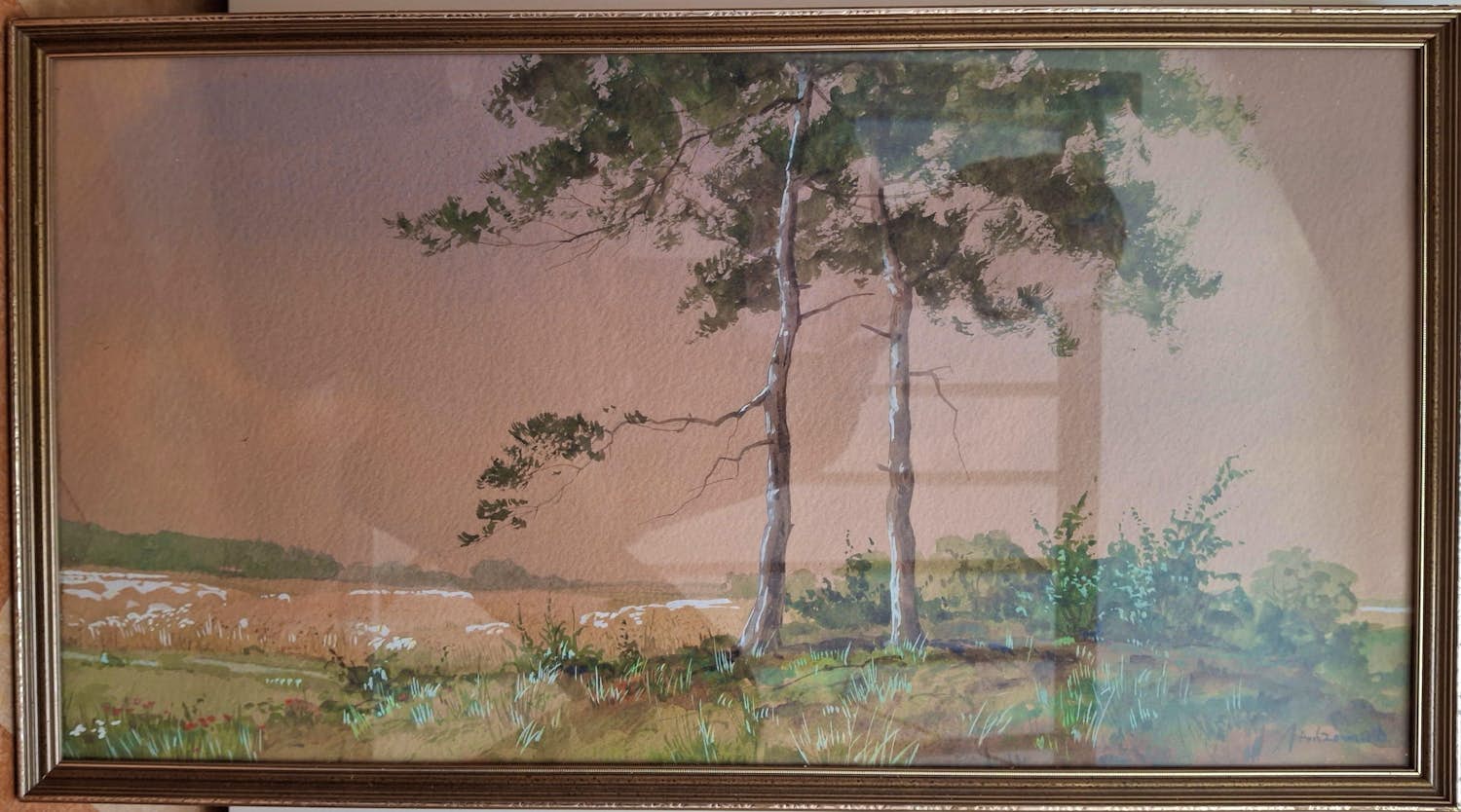 Arie Zonneveld - zonder titel - twee berken in het veen/heide kopen? Bied vanaf 75!