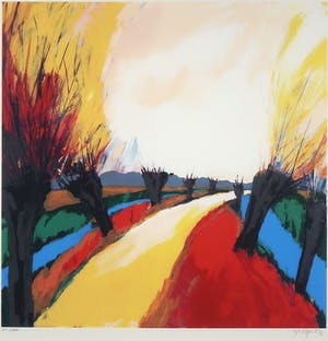 Gerda Elfring - Zeefdruk, Landschap met wilgen - Ingelijst kopen? Bied vanaf 35!