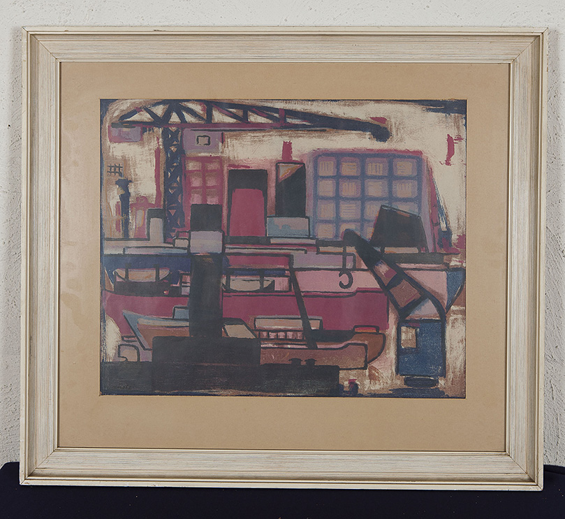 Wim Motz - Haven - 1956 - Kleuren litho - gesigneerd l.o. - BKR Rotterdam kopen? Bied vanaf 10!