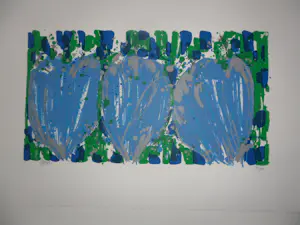 Ad van Hassel - Zeefdruk, 3 Blauwen tulpen. kopen? Bied vanaf 40!