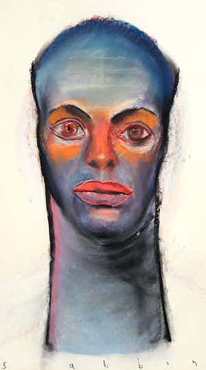 Hans Abbing - Portret van een man/vrouw, tekening met pastelkrijt (groot) verkocht voor € 250!