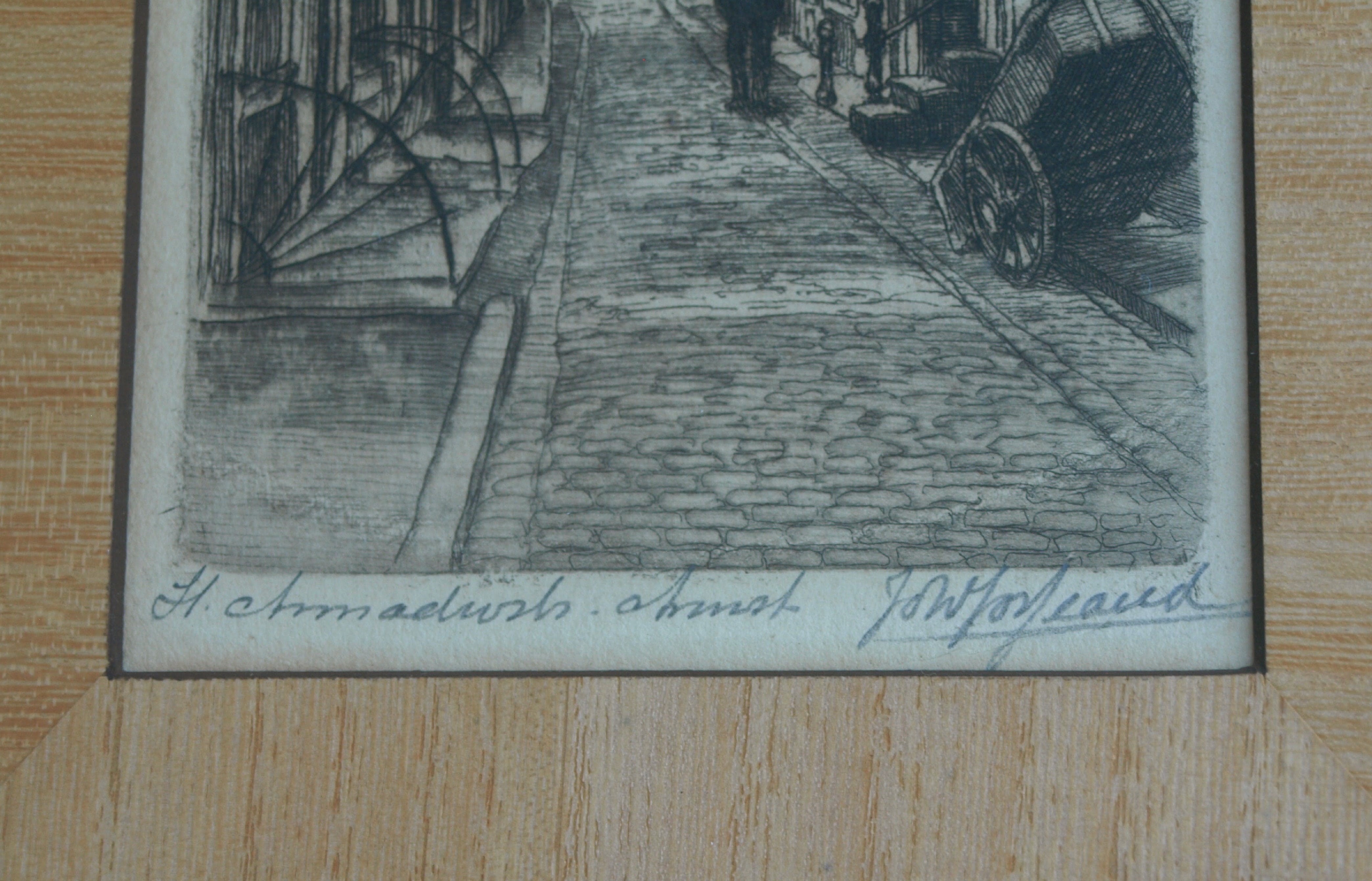 Johannes Josseaud - Ets , St Anna Dwarsstraat Amsterdam – gesigneerd & ingelijst – ca 1920 kopen? Bied vanaf 10!