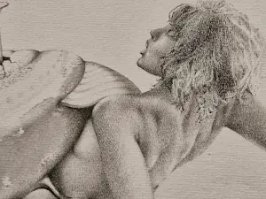 Raymond Bertrand - erg mooie (sur)realistische potlood/inkt tekening "vrouwelijk naakt slak" kopen? Bied vanaf 67!