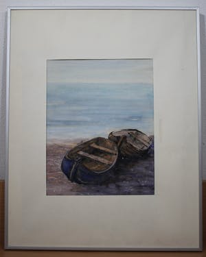 Jan Visser - aquarel op papier - zeegezicht met 2 bootjes kopen? Bied vanaf 39!