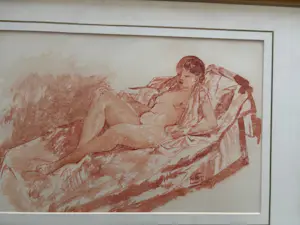 Pieter Starreveld - naakt op sofa in roodkrijt kopen? Bied vanaf 85!