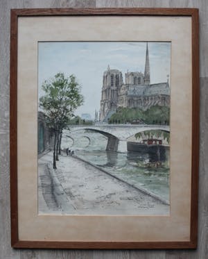 Jan den Hengst - ingelijste aquarel: Notre Dame te Parijs kaufen? Bieten Sie von 125!