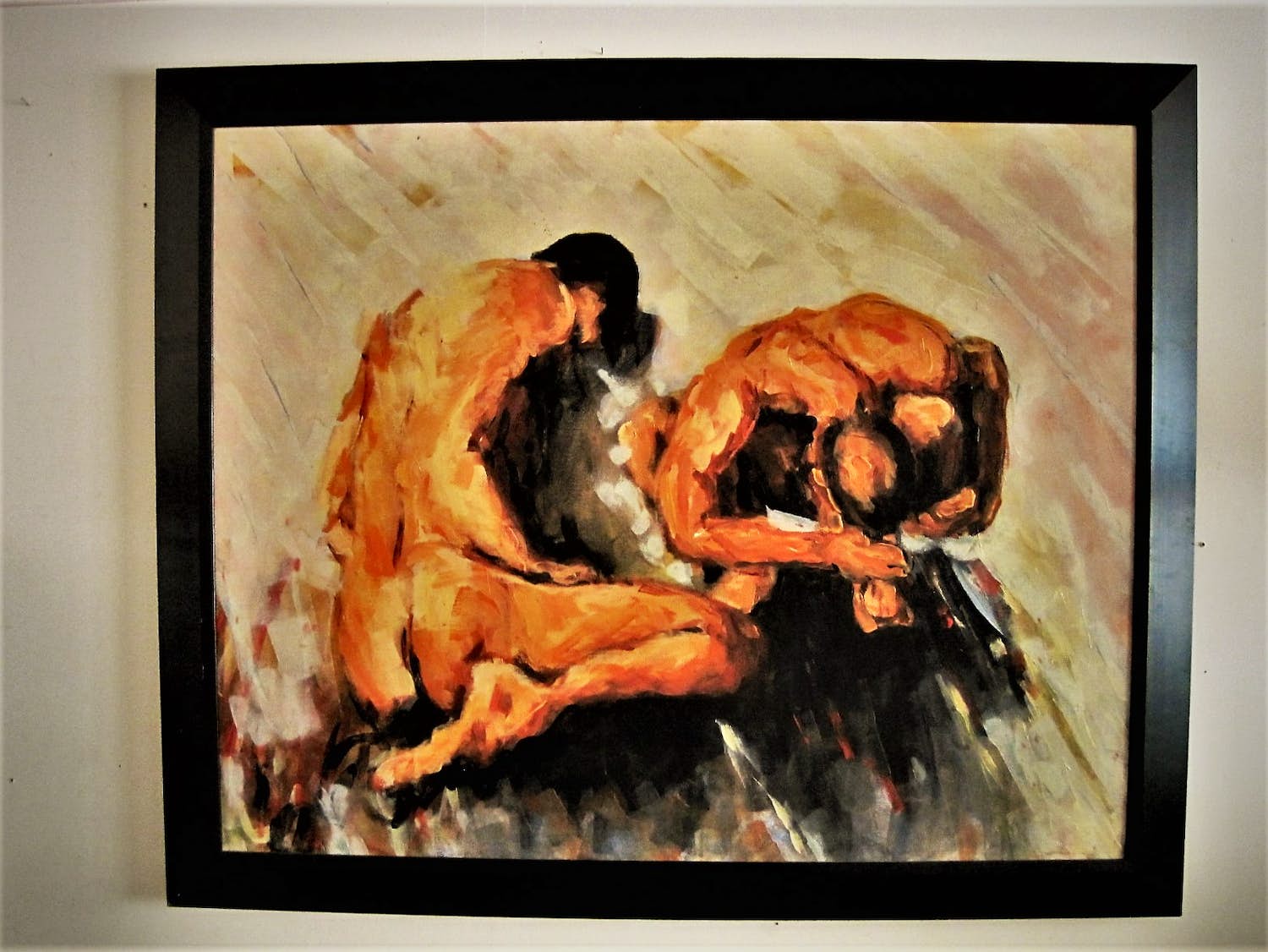 Niet of onleesbaar gesigneerd - GROOT Olieverf op doek "naakte mannen op strand" - fraai ingelijst kopen? Bied vanaf 1!