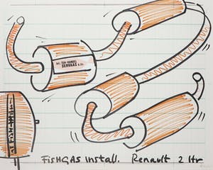 Servaas - Stifttekening, Fishgas Install. Renault 2 ltr. - Ingelijst kopen? Bied vanaf 1!