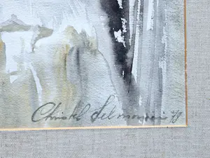 Christel Selmouni - grote in 1997 geschilderde sepia / aquarel op papier "Uil op tak" kopen? Bied vanaf 43!