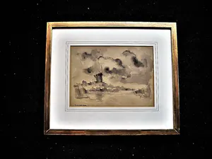 Toon Koster - Sfeervol impressionistisch Aquarel en Sepia "polderlandschap met molen" gesignee kopen? Bied vanaf 43!