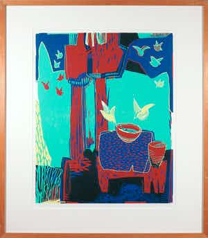 Diana van Hal - Linosnede, De Patio - Ingelijst verkocht voor € 35!