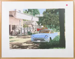 Araun Gordijn - Zeefdruk, Oklahoma Caddilac - Ingelijst kopen? Bied vanaf 50!