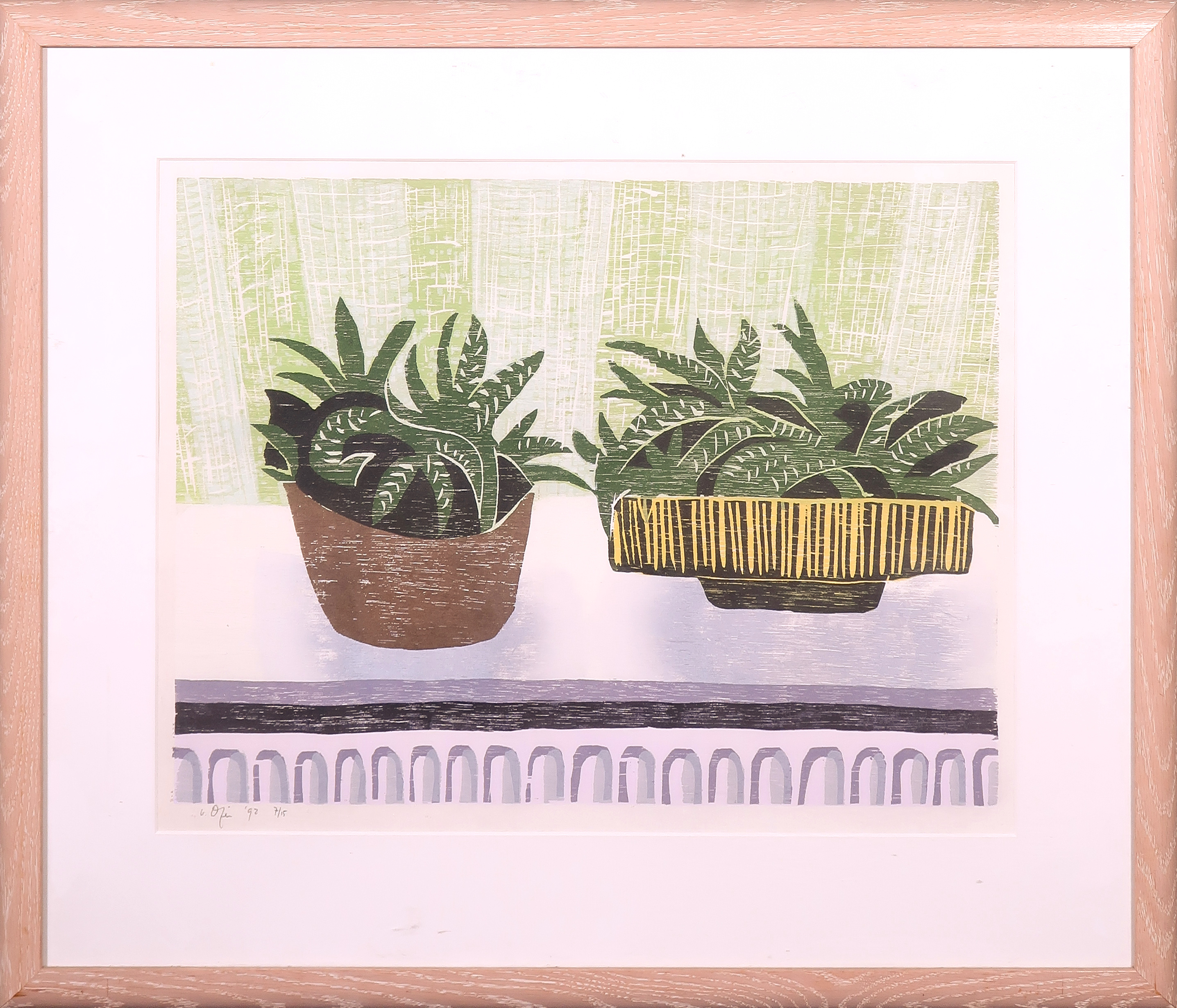 Vincent van Ojen - Houtsnede, Z.T. Vensterbank - Ingelijst kopen? Bied vanaf 20!