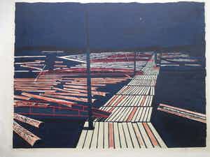 Toon Wegner - Houthaven Finland - Kleurenhoutsnede verkocht voor € 45!