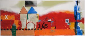 Theo Koster - Zeefdruk en collage, Liggend rood - Ingelijst (Groot) kopen? Bied vanaf 50!