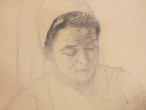 Willem Vaarzon Morel (sr.) - Vrouw aan herstelwerk - Tekening kopen? Bied vanaf 1!