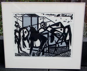 Jan van der Zee - Ingelijste houtsnede: Abstracte compositie - 1972 kopen? Bied vanaf 175!