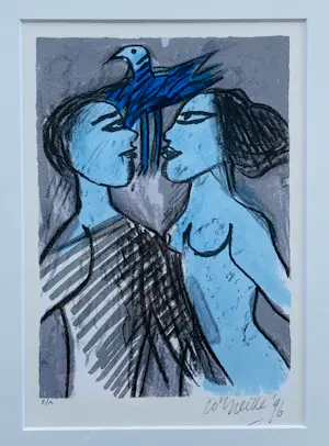 Corneille - Vogel met 2 personen - Ingelijst kopen? Bied vanaf 215!