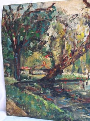 Niet of onleesbaar gesigneerd - Olieverf op doek , “Landschap met zwaan” kopen? Bied vanaf 1!