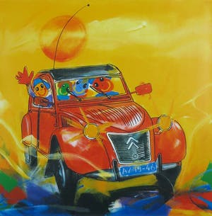 Ad Verstijnen - Zeefdruk, Citroën CV - Ingelijst kopen? Bied vanaf 50!