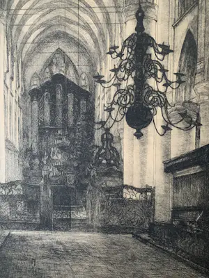 Antoon Derkzen van Angeren - Grote Kerk Dordrecht - grote litho - proef kopen? Bied vanaf 70!
