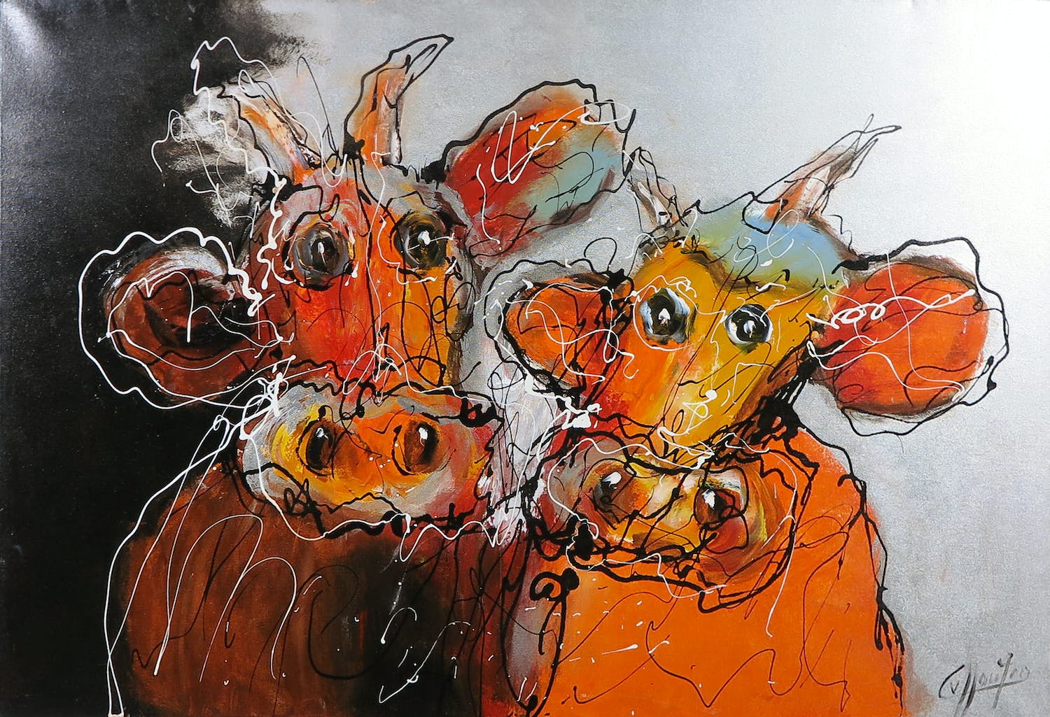 Caspar van Houten - Acryl op doek, Cow Duo (Groot) verkocht voor € 100!