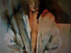 Hans Vanhorck - Groot impressionistisch Aquarel op papier "Vrouw in gedachten" - gesigneerd kopen? Bied vanaf 1!