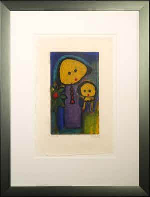 Giovanni Vetere - Zeefdruk op geschept papier, Broer & Zus - Ingelijst verkocht voor € 40!