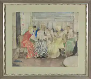 Emile Gastemans - Aquarel op papier, Figuren aan tafel - Ingelijst verkauft für € 90!