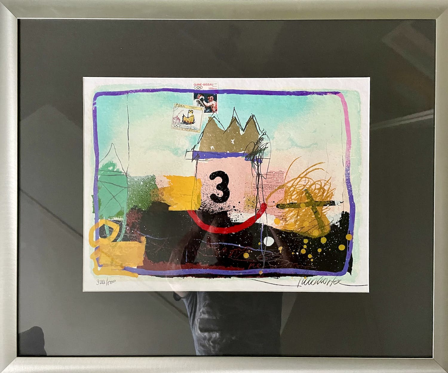 Theo Koster - Zeefdruk en collage - Nummer 3 - Ingelijst verkocht voor € 35!