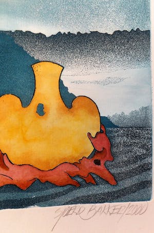 Sjoerd Bakker - gouden vaas in landschap kopen? Bied vanaf 40!