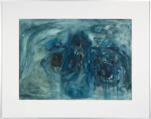 Buy Gerard Schaperkotter - 2 x Aquarel op papier, Aquarel in blauw en in rood/oranje - Ingelijst? Bid from 50!