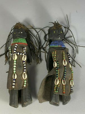 Dogon - 200645 - 2 Old Tribal used fertility dolls - SOTHO - South Africa. kopen? Bied vanaf 45!