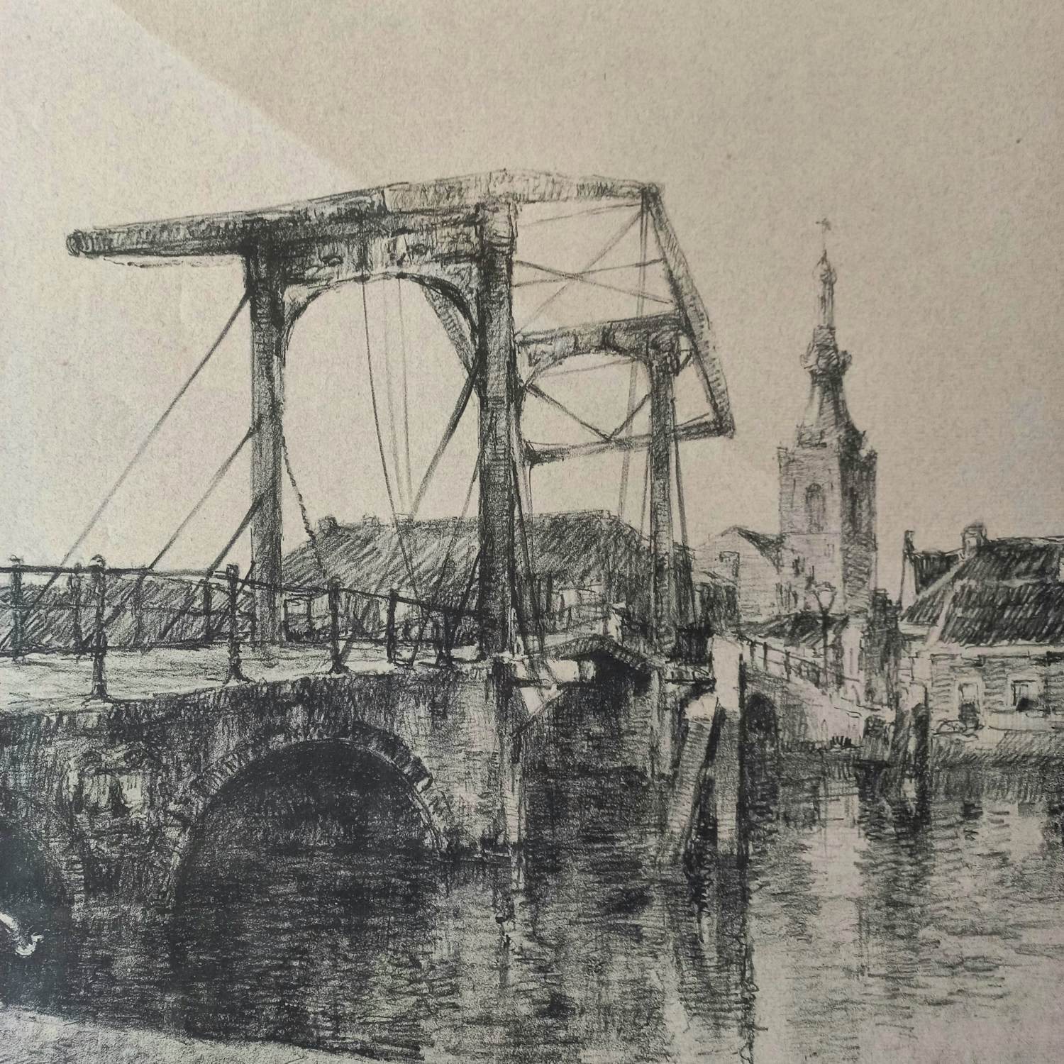 Johan Hendrik van Mastenbroek - Gezicht op een stad met ophaalbrug kopen? Bied vanaf 50!